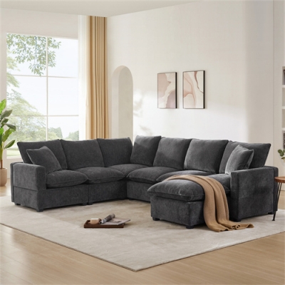 Minimalist U Shape Modular Sofa 7 Seat Chenille Sectional Couch Set Combinable Indoor Funiture