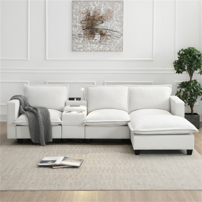 Sectional Cloud Sofa with USB Reading Light table Chenille Modular Couch